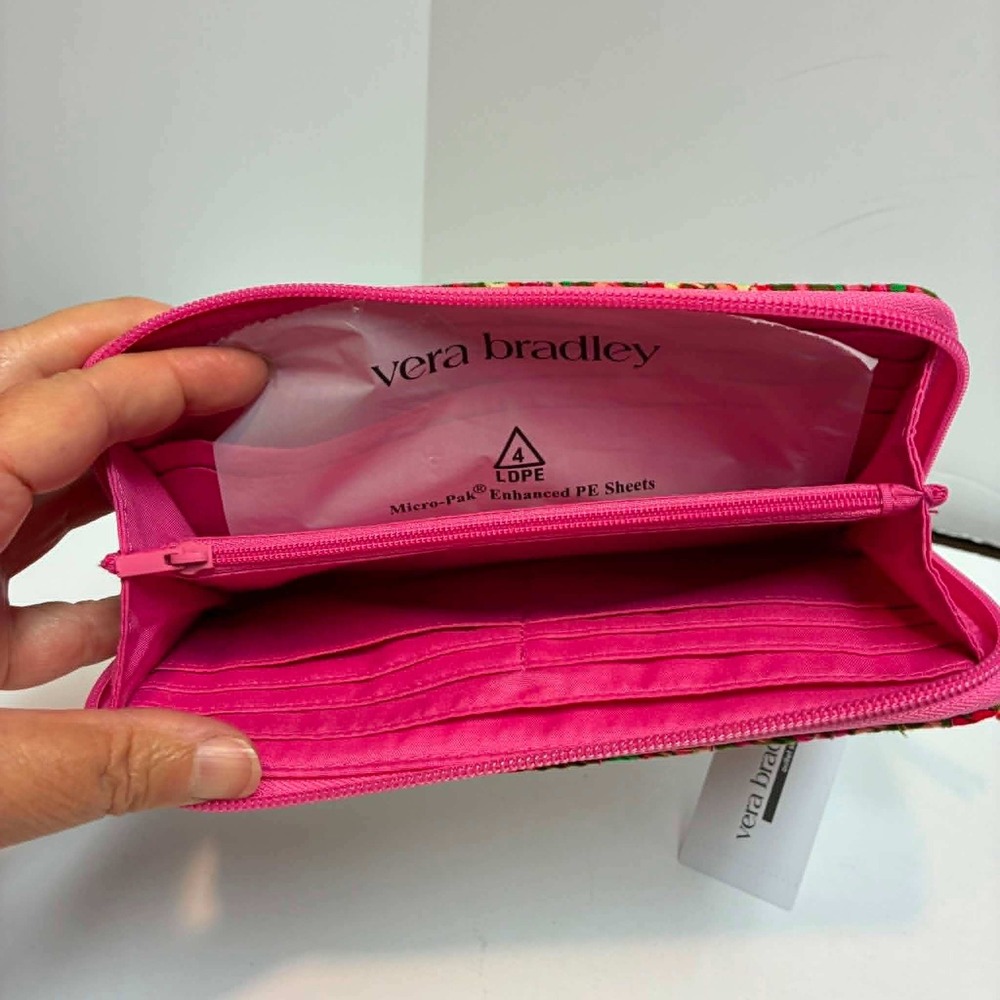 Vera Bradley Essential Continental Wallet Capri Pink Paisley Cotton Organizer - Picture 4 of 6